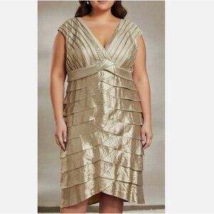 Adrianna Papell Tiered Ruffle Gold Champagne Metallic Evening Dress 20W Wedding